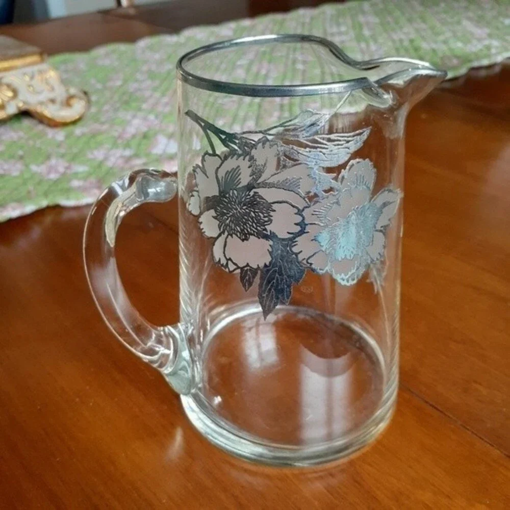 Duncan Miller bar pitcher cocktail decanter silver floral vintage antique glass